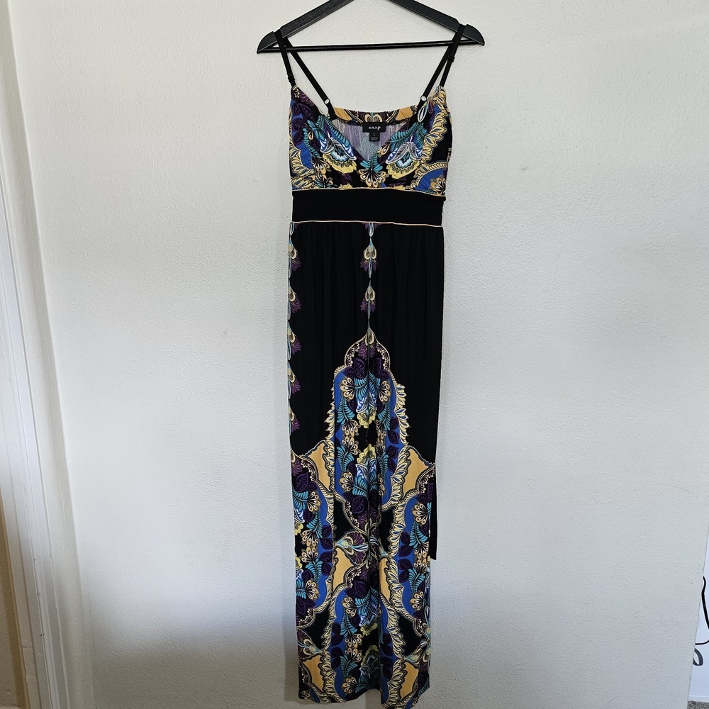 Snap Bohemian Paisley Medallion Maxi Dress Large Multicolor Surplice Neck...
